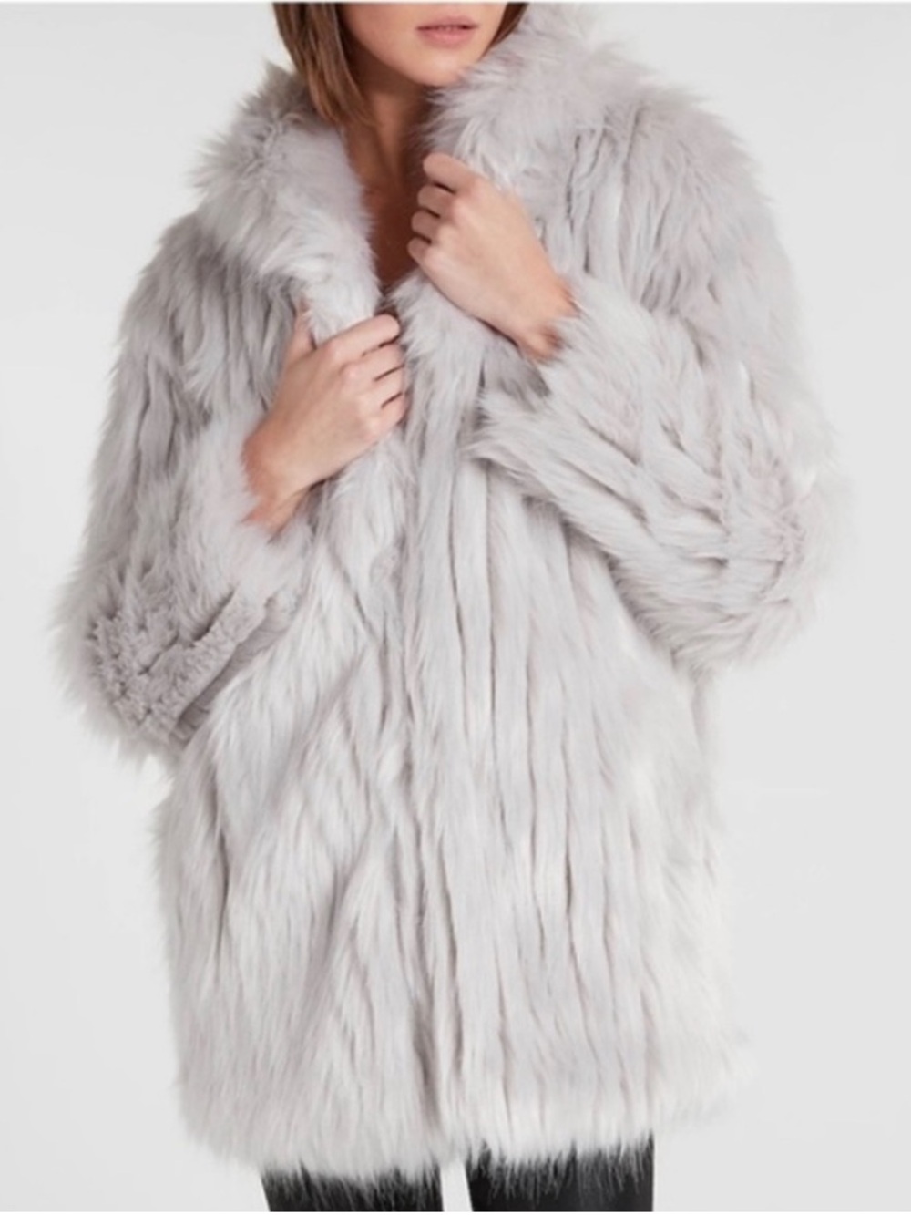 Express Light Gray Faux Fur Teddy Coat